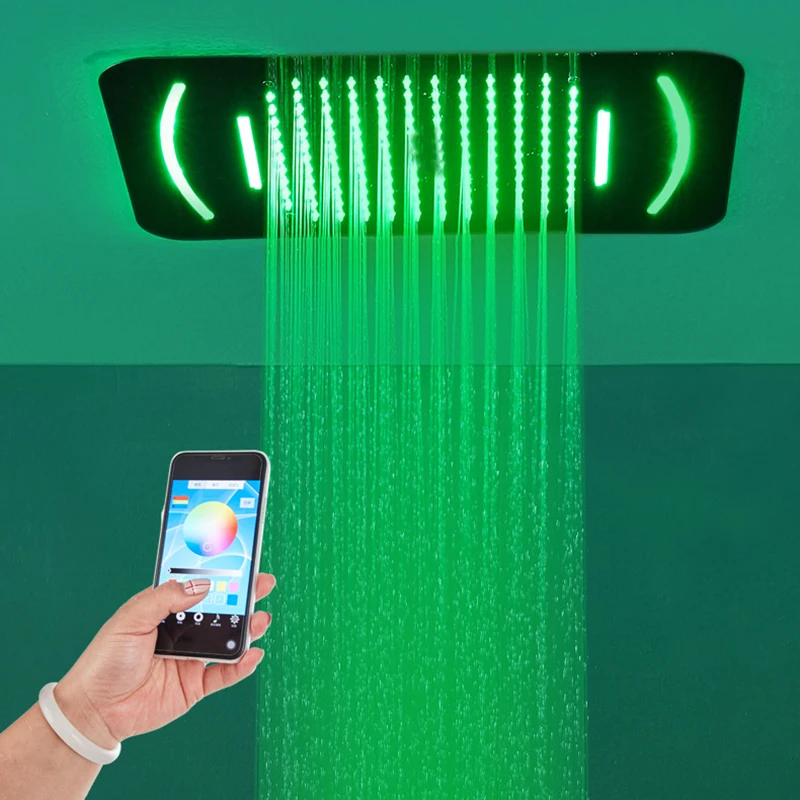 

Телефон Управление светодиодный светильник Насадки для душа водопад дождевой насадкой Ванная комната 304 SUS матовый Насадки для душа s черный