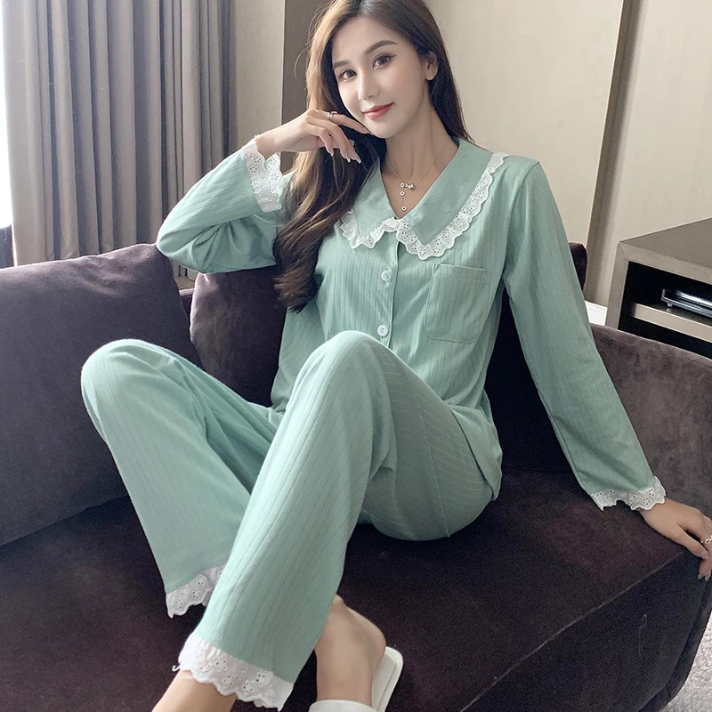 

Leisure and Comfortable Warm Home Long-sleeved Trousers Suit Two-piece Suit Ladies Pajamas Suit Solid Color Cardigan