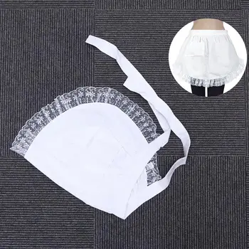 

Cotton Waist Apron Lace Short Apron With Pockets For Maid Waitress Servant (White)