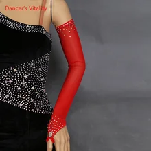 Черные, красные, фиолетовые, синие, зеленые, с блестками, сексуальные, женские, диско, костюмы для латинских танцев, вечерние, без пальцев, длинные перчатки