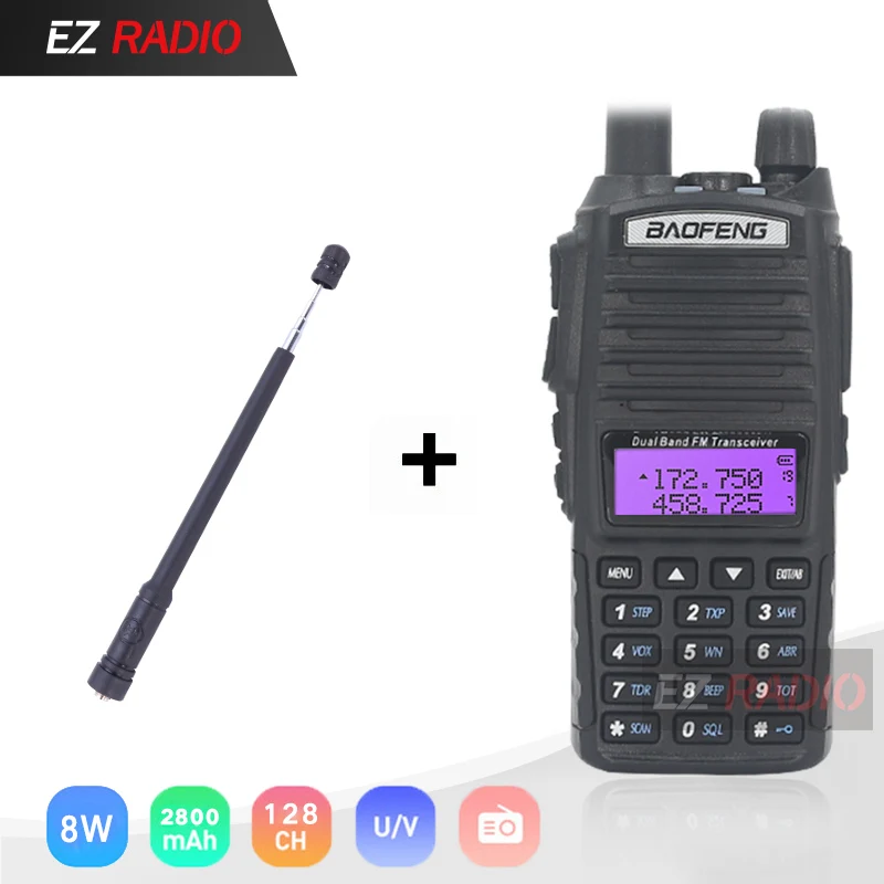 Апгрейд 8 Вт BaoFeng UV-82 портативное радио 10 км Baofeng UV 82 высокая 8 Вт рация 10 км Baofeng UV82 хорошо как Baofeng uv-9r - Цвет: Add Telescopic Ant