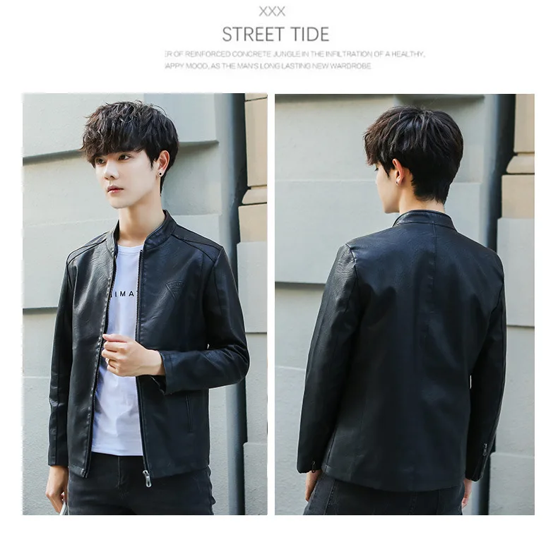 Новая Осенняя стильная куртка Для Мужчин's корейско-Стиль Slim Fit из искусственной кожи Для Мужчин's Повседневное кожаная куртка Модные мужские шорты