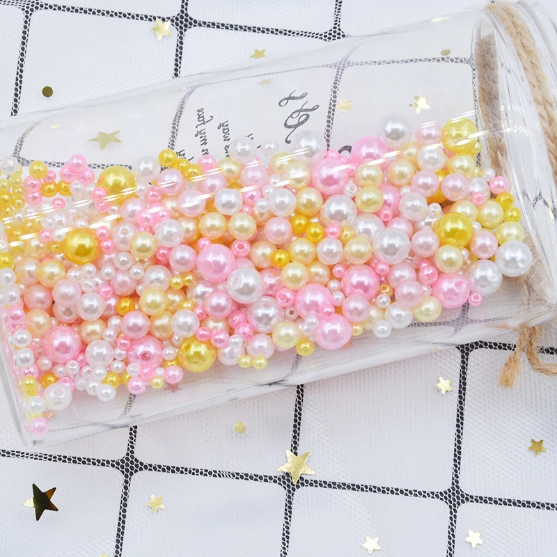 Mix yellow pink 20 г/упак. микс Размеры 3/4/5/6/8/10 мм бусы с отверстием, Разноцветный жемчуг круглые акриловые искусственный жемчуг "сделай сам" для изготовления ювелирных изделий нейл-арта - Цвет: Mix yellow pink