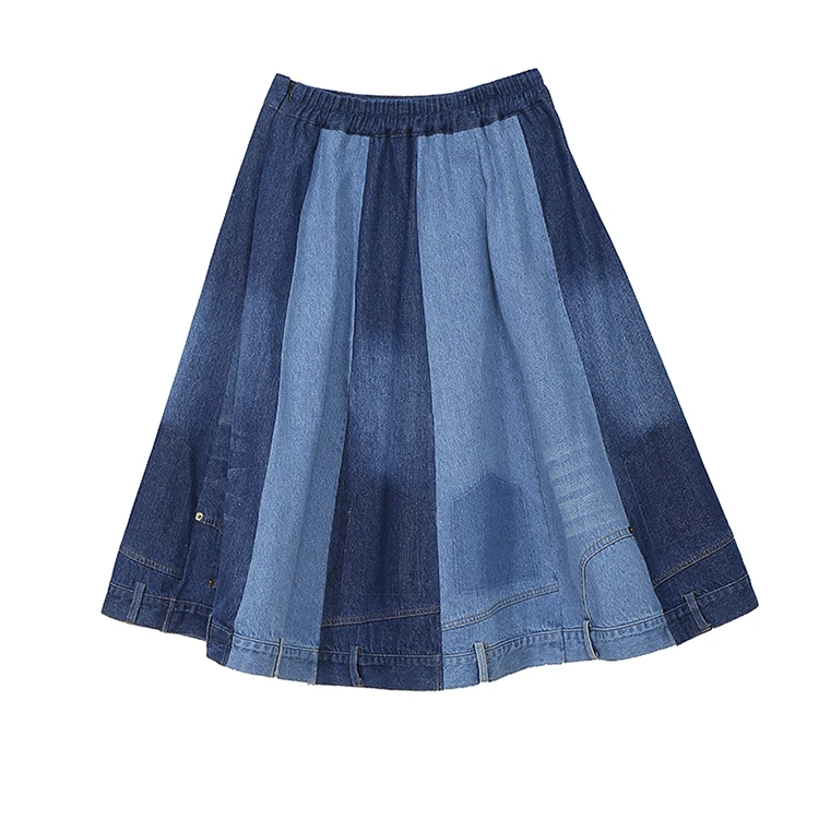 Новинка, корейский стиль, женская осенняя винтажная синяя джинсовая юбка, вымытая до середины икры, длина для женщин, с эластичным поясом, стильные вечерние юбки 5436