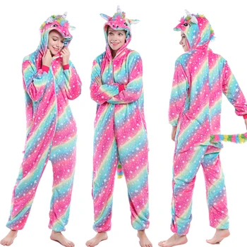 

Flannel Full Polyester Regular Hooded Onesie Stripe Unicorn Sleeepwear Red and Blue Animal Winter