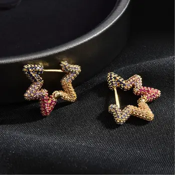 

New fashion trendy micro-set color zircon earrings creative five-pointed star ear buckle earrings