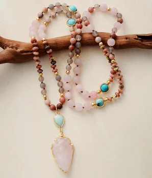 

New Frosted Natural Stones Arrowhead Charm Pendant Necklace Women Turquoises Amazonite Ethnic Necklace Jewelry Wholesale