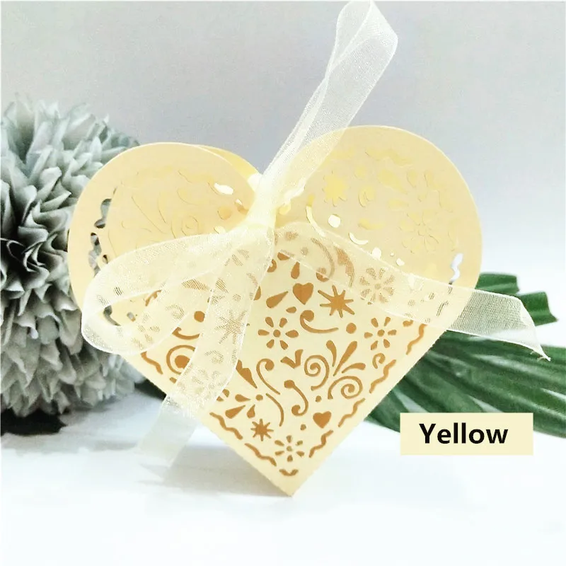 yellow 25 шт./лот, подарочные коробки, конфетные любимые коробки для шоколада с лентой, Подарочная коробка, Свадебная Упаковка, принадлежности - Цвет: yellow