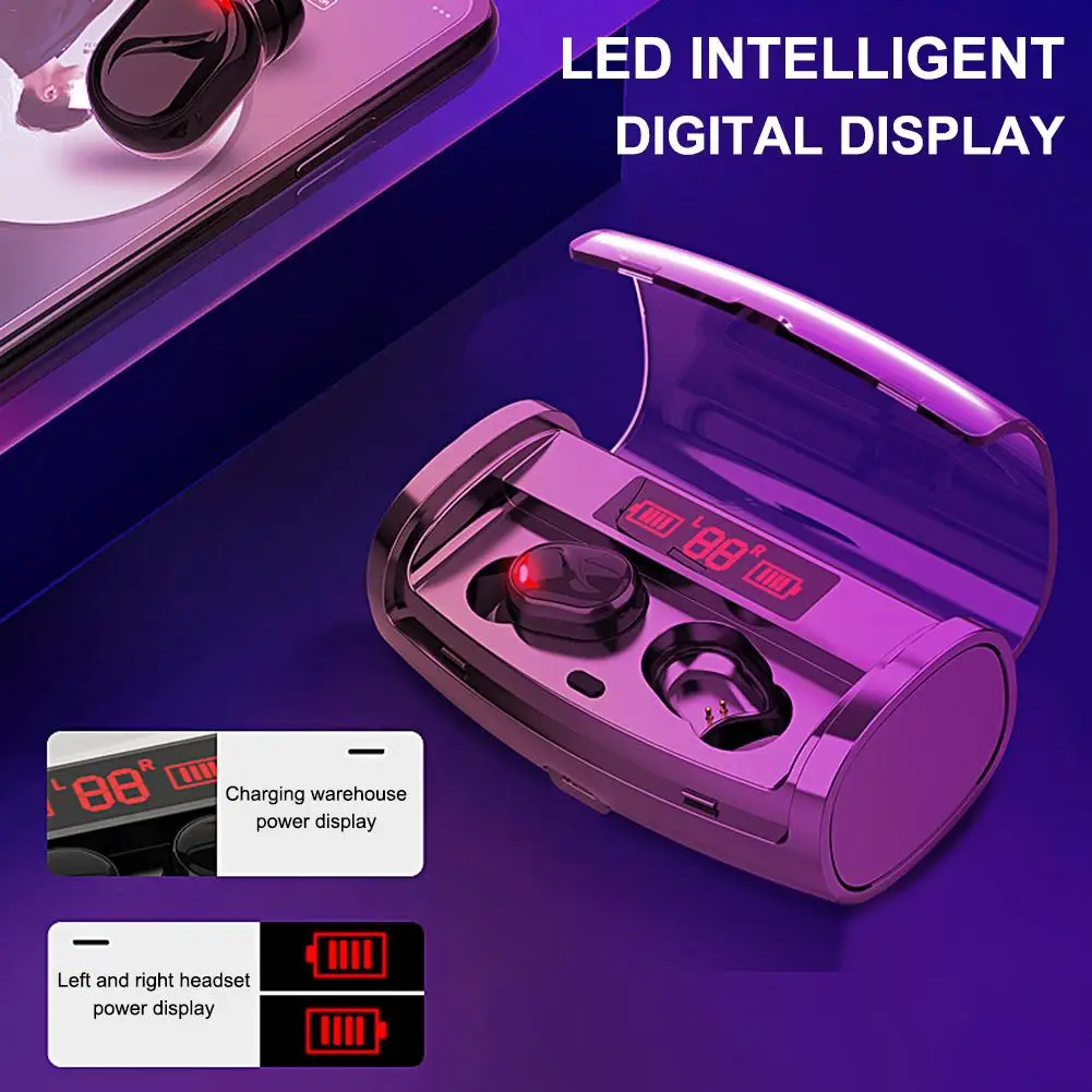 

M18 LED Electric Display TWS 5.0 Mini Wireless Headset Sports Stereo Headset 2600mAh Mobile Power for Xiaomi Huawei Samsung