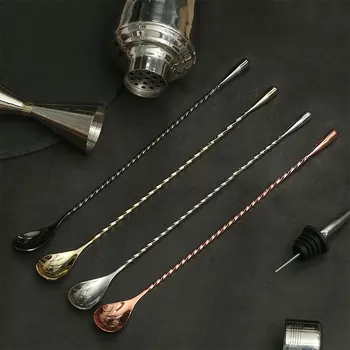 

4 Colors Fashion Simple Swizzle Stick Water Droplets Spoon Stainless Steel Raindrops Bar Serves Cocktails Tools Thread Bar Spoon