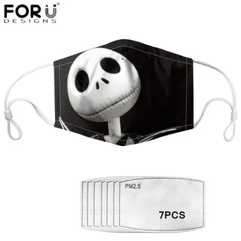

FORUDESIGNS Cartoon Skull Print Women Face Masks The Nightmare Before Christmas Pattern Mouth Mask with PM2.5 Filters for Ladies