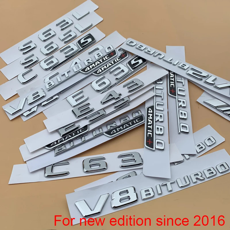 

Chrome Letter Number Emblem for Mercedes Benz AMG C43 C63 C63S E43 E53 E63S S65L V12 V8 BITURBO 4MATIC+ Car Trunk Fender Sticker