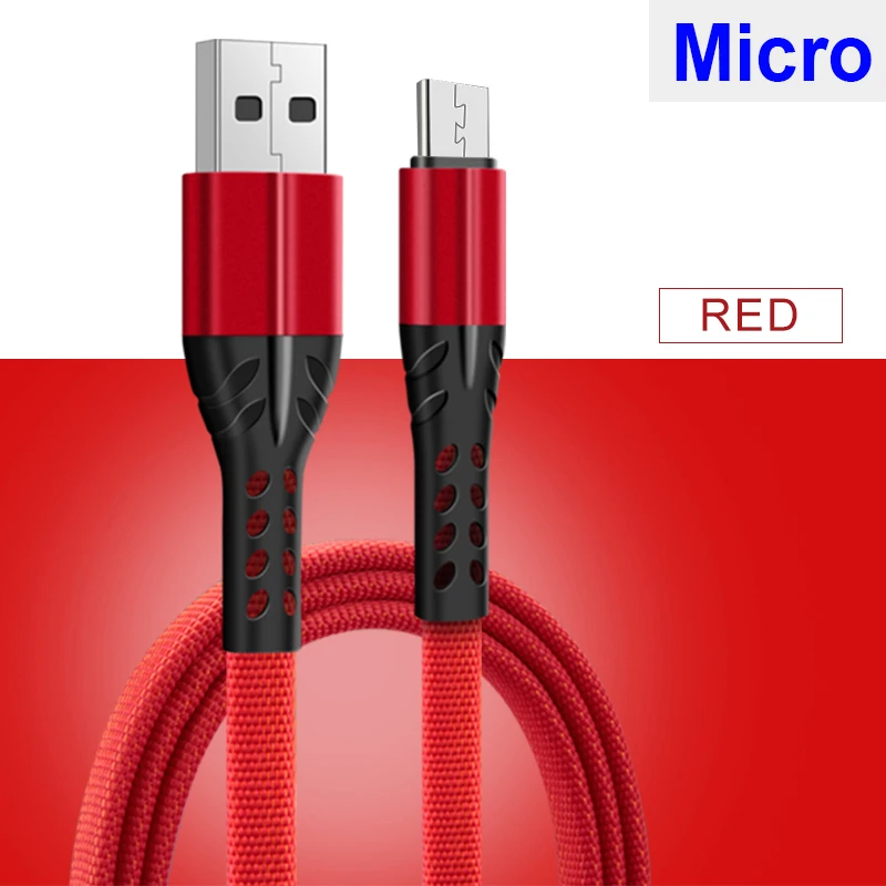 Кабель usb type C а, кабель для быстрой зарядки, тканый нейлоновый кабель для мобильных телефонов, зарядное устройство для iPhone, Micro usb type-C, передача данных - Цвет: Red For Micro