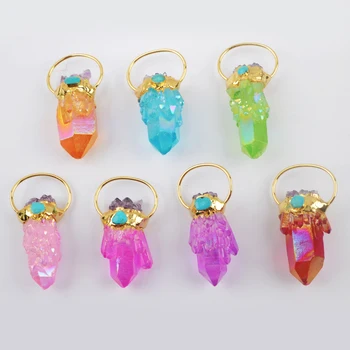 

BOROSA 3Pcs Crystal Cluster Pendant Titanium AB Druzy Quartz Point With Amethysts Gold Plating Charm for Necklace Making G1944