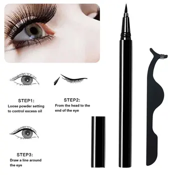

3pairs 3in1 Waterproof Portable With Eyeliner Fast Drying False Eyelashes Set Curling Eye Makeup Self Adhesive Thickened Salon