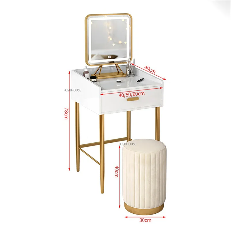 Description Picture 2 of itemNordic Wood Dressing Table for Bedroom Furniture Small Apartment Dressers Ins Light Luxury Mini Vanity Desk with Light Mirror