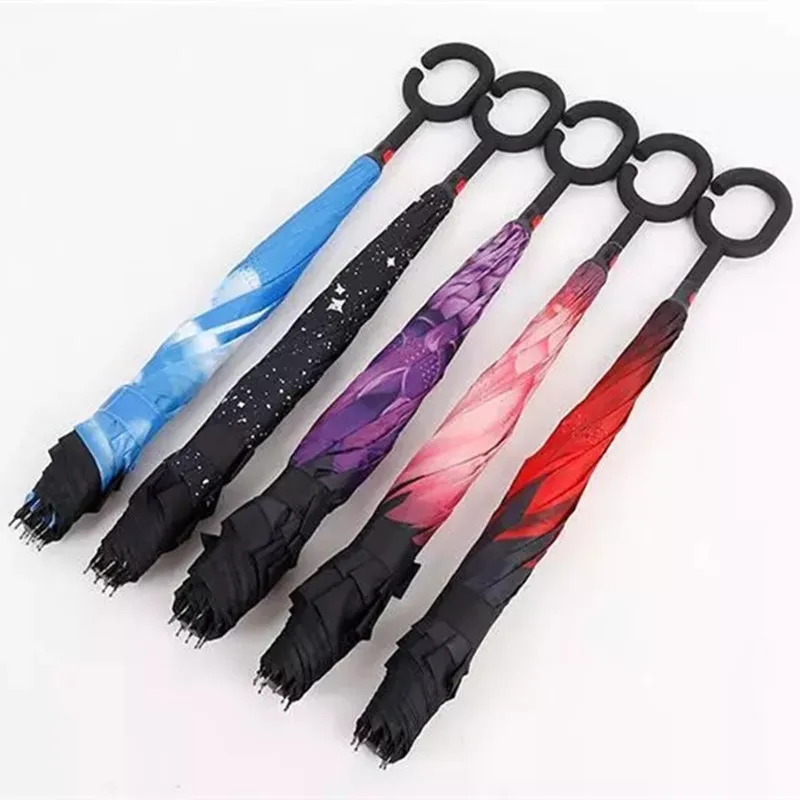 

C Handle-Standing Double-deck Umbrella Hands-Free Customizable Reverse Umbrella Multi--Selectable Customizable Advertising Umbre