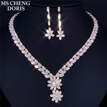 

20 styles Luxury Bridal Flower Drop Jewelry Sets Cubic Zircon Long Earrings/Pendant/Necklace for women Free shipping Dropship