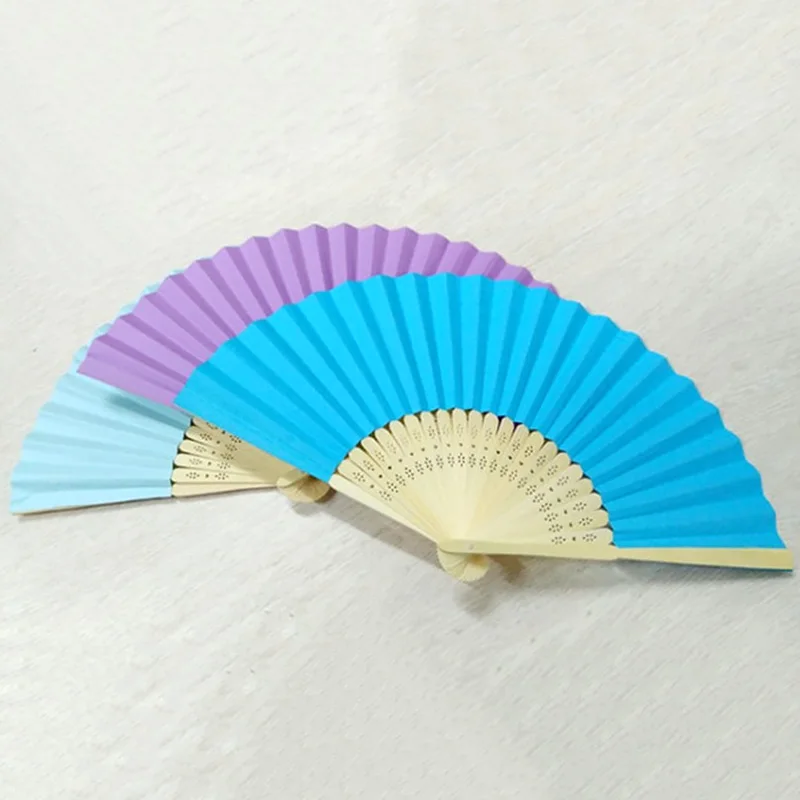 Hot New 7 inch Hand Held Fan Folding Paper Fan Summer Pattern Folding Dance Wedding Party Lace Silk Solid 18 Colors