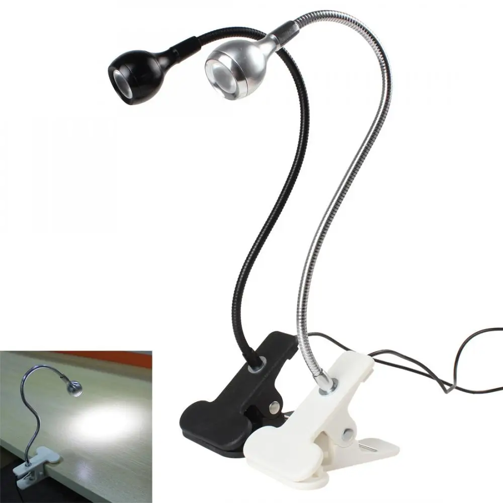 

Black Color Flexible Goose Neck USB LED Lamp Table Desk Light with Clip & On / Off Switch White Light for Studying Reading