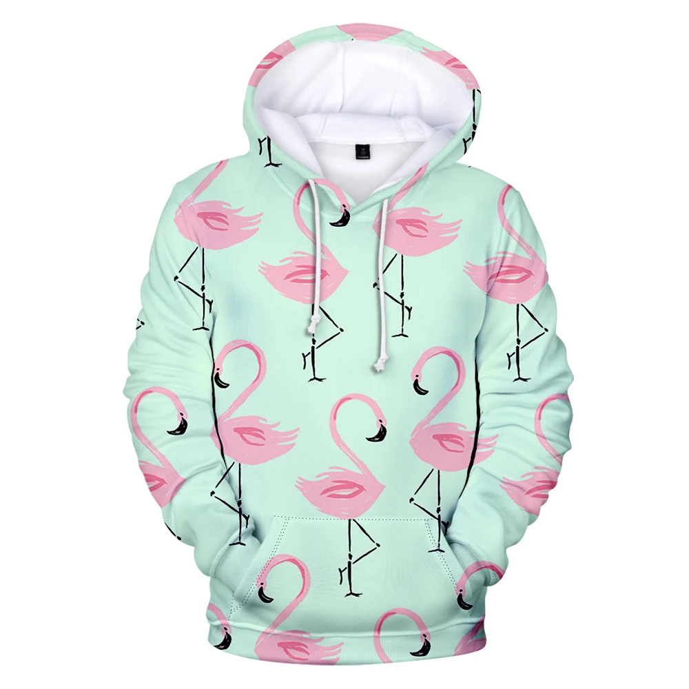 2021 New Casual Sweatshirt Flamingo Print Hoodies Men Women Fashion Trend Style 3D Polyester Material Long Sleeve Hoodie | Мужская