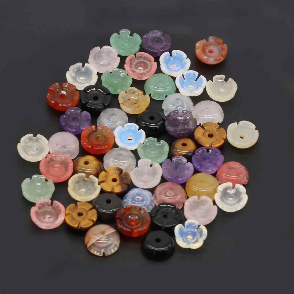 15PCS Wholesale Natural Stone Flower Shape Carved Petal 9MM Beads Pendant Making DIY Necklace Earring Charm Jewelry Gift