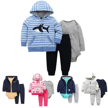 

Cute baby Clothing Sets Cotton Autumn Boy Clothes Suit Newborn Girl Suit 3pcsLong Sleeve Infant Bodysuits+Pants+Hooded Coat