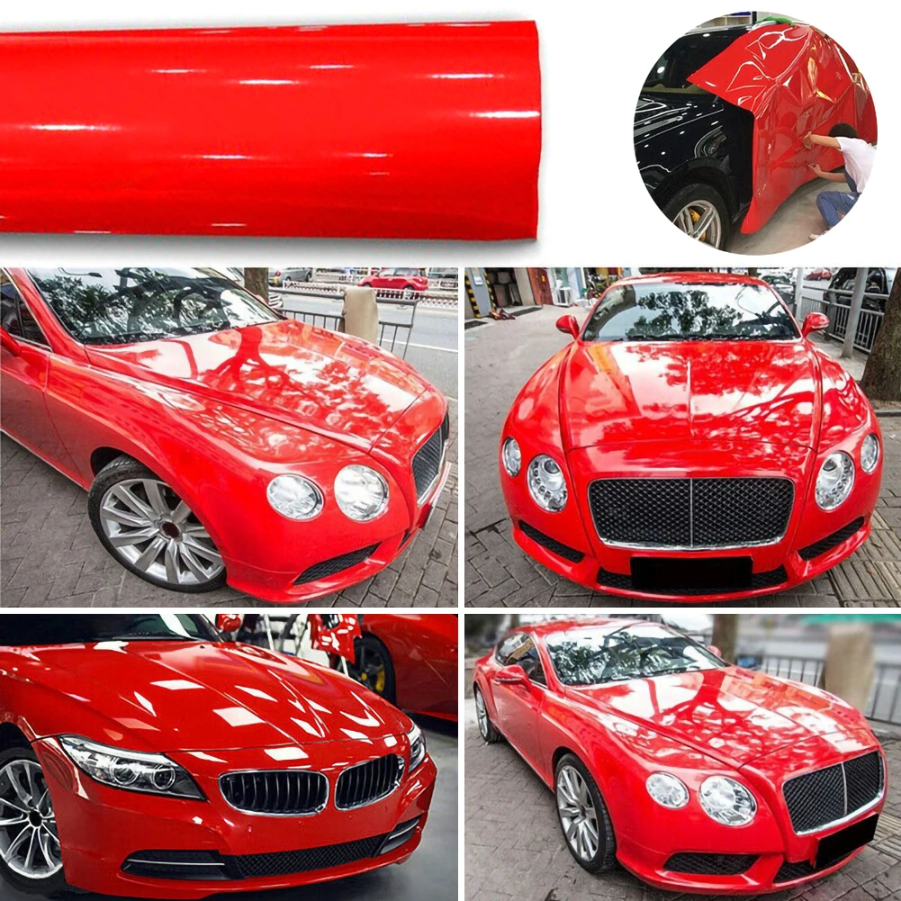 1Roll Super Gloss Red Vinyl Film Car Wraps Auto Glossy Red Foil Car Wrap Film Vehicle Sticker 30 X 152cm cute car decals