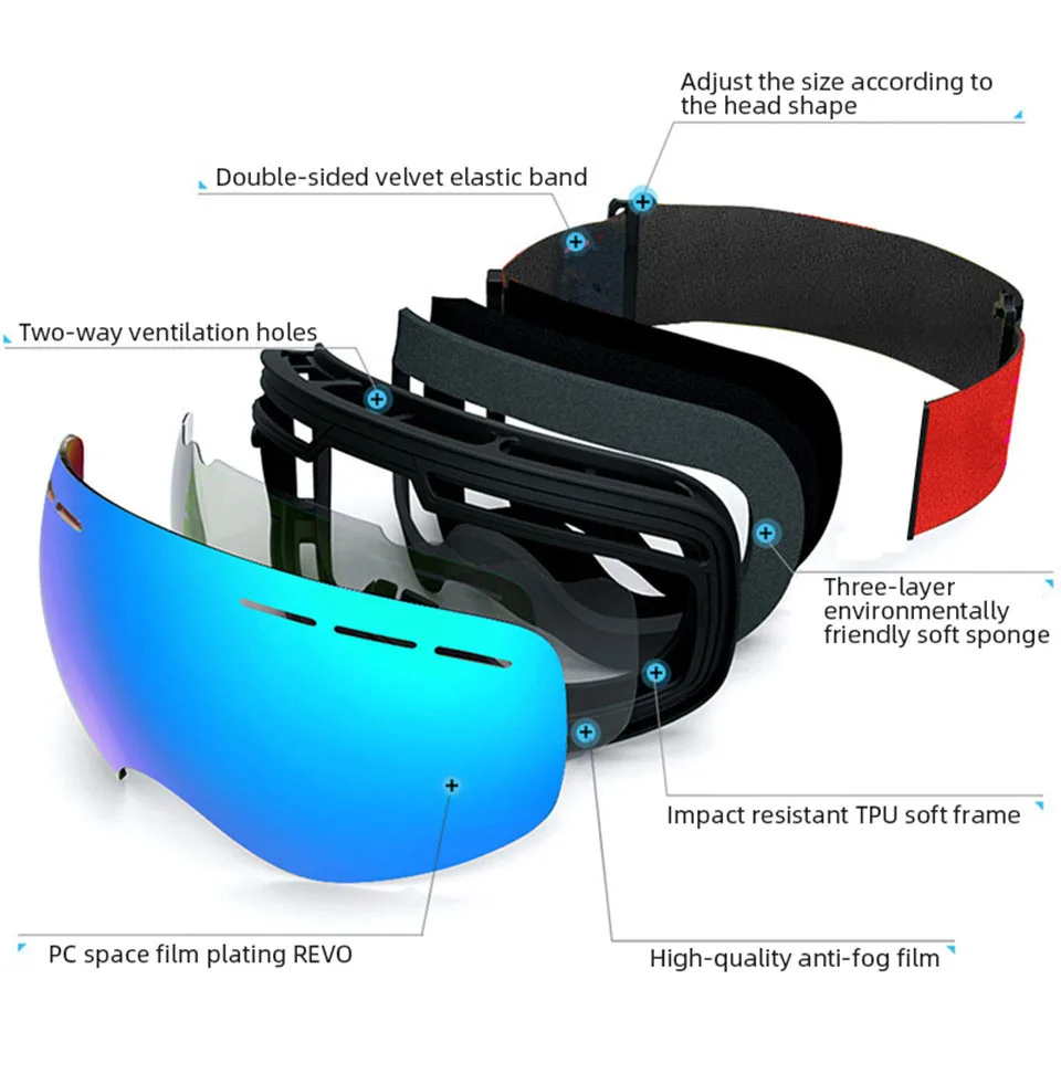 GOBYGO New Skiing Eyewear Cycling Sunglasses Men Women Ski Goggles UV400 Anti-fog Big Ski Mask Glasses Snow Snowboard Polarized 5