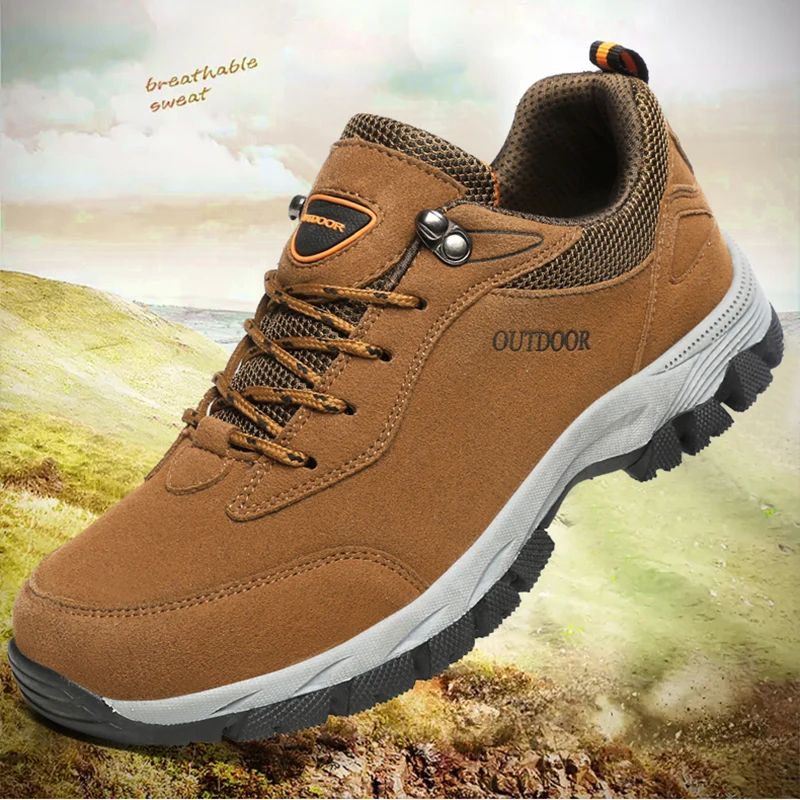 Men Non-Slip Outdoor Hiking Shoes Size 39-49 Hot Sale Leather Comfortable Cowhide Sneakers Men's Casual Tenis | Обувь