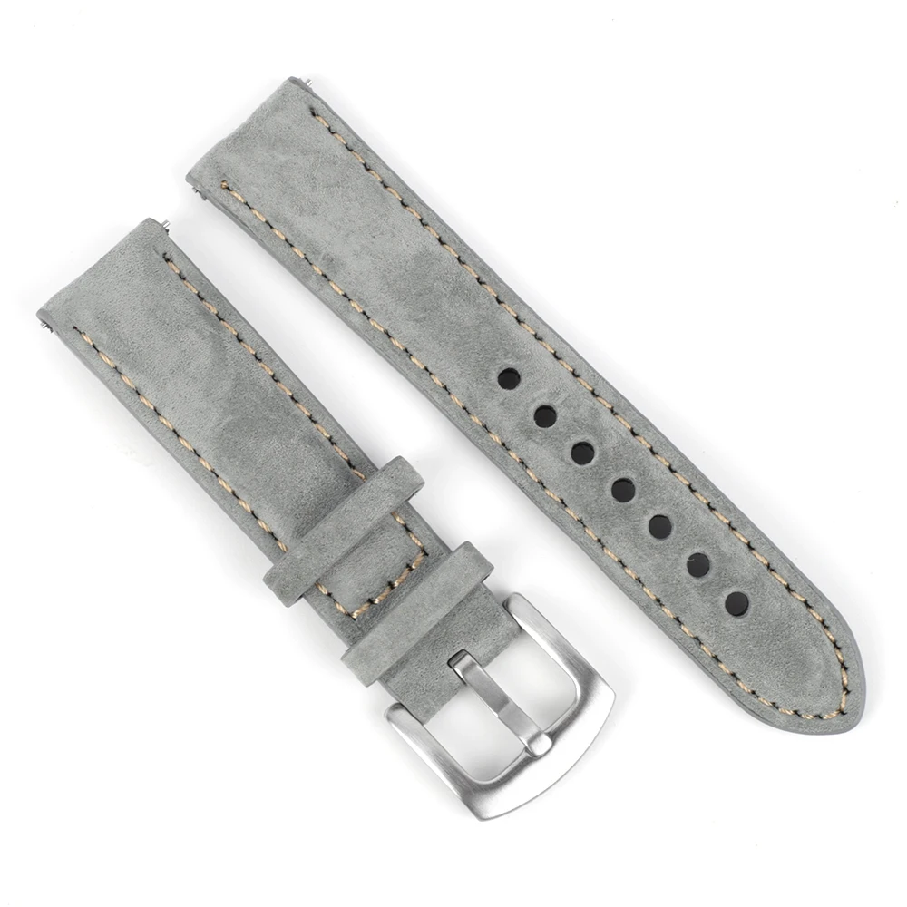 Handmade Retro Suede Leather Watch Strap with Quick Release