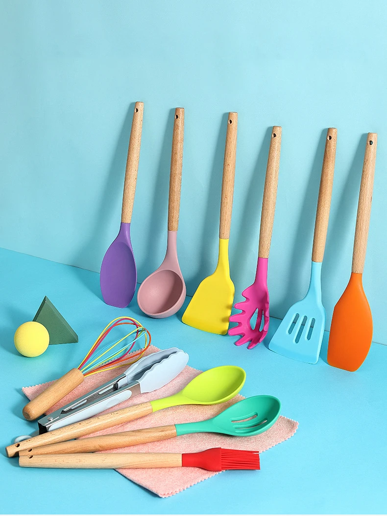 Kitchen Utensil Set - 12 Cooking Utensils - Colorful Silicone Kitchen Utensils - Nonstick Cookware with Spatula Set - Colored Be