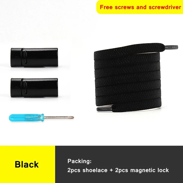 1 second No tie shoelace 24Color Elastic shoelaces Magnetic metal lock Quick wear in Flat Suitable for all shoes Lazy laces black