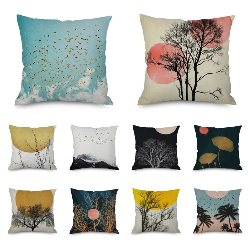 Watercolour Painting Decoration Cushion Cover Cotton Linen Throw Pillows Home Decor Living Room Sofa Seat Decorative Pillowcase