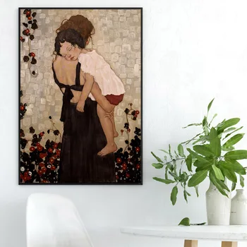 

XINQI Gustav Klimt Poster and Prints A Mother Holding a Child Oil Painting On Canvas For Living Room Home Decor canvas painting