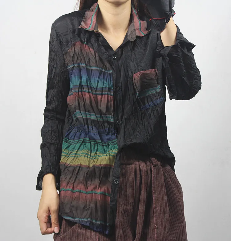

Street Cool New Style Casual Korean -style Mixed Colors Slimming Versatile Pleated Long-sleeved Shirt blouse shirt polo women