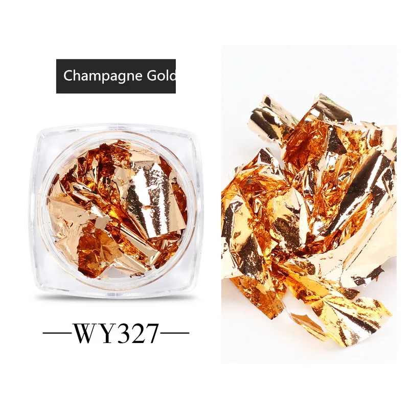 WY327 1 коробка, алюминиевая фольга для ногтей, наклейки, блестящий золотистый Серебристый, 26 цветов, пигмент для ногтей, фольга, хлопья, бумага для DIY, украшения для ногтей - Цвет: WY327