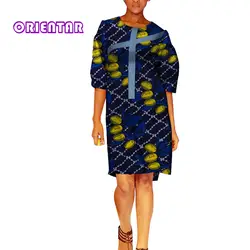 Летние африканские печати Дашики с пышным рукавом Повседневная Платье для женщин богатая африканская ткань плюс размеры леди миди WY3746