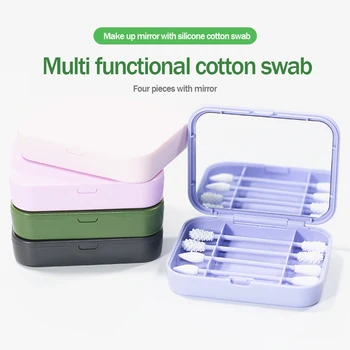 

Reusable Cotton Swab Upgraded Portable Swab Silicone Swabs Cotton Bud Makeup Swabs for Ear Cleaning with Mirror