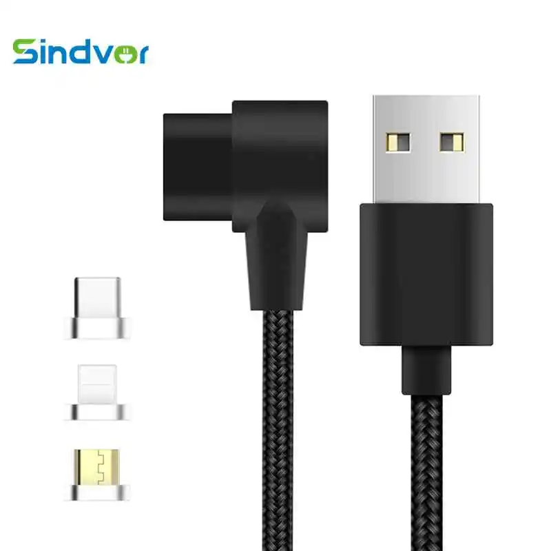 90 градусов Магнитный кабель Micro USB Type C для быстрой зарядки данных нейлоновый