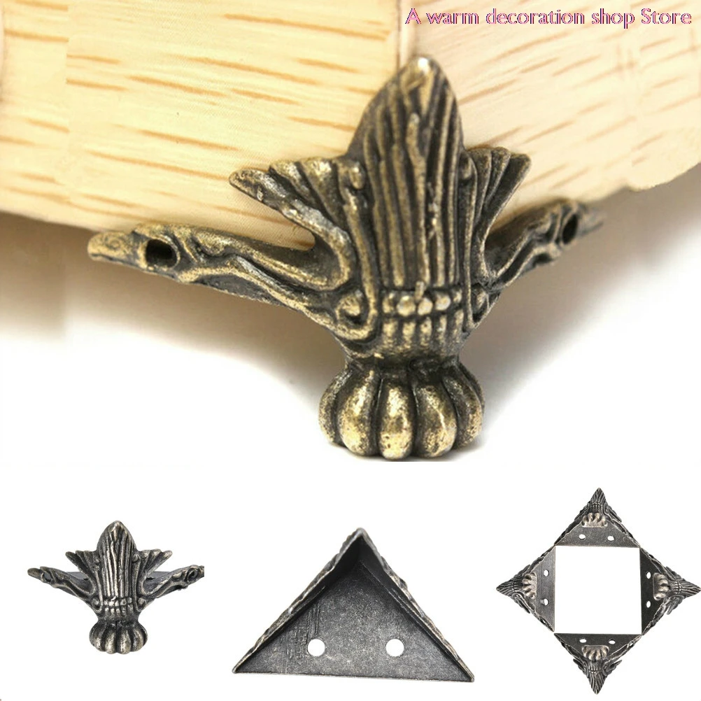 4PCS 42x30mm Antique Wood Box Feet Leg Corner Protector Triangle Rattan Carved Decorative Bracket For Furniture Hardware | Обустройство