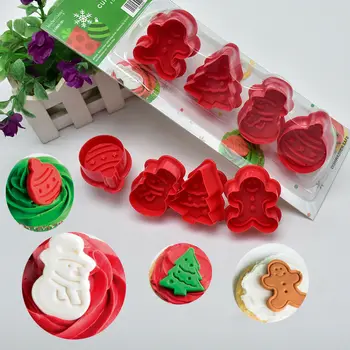 

New 4Pcs/Set DIY Christmas Cookie Biscuit Plunger Cutter Mould Fondant Cake Mold Baking