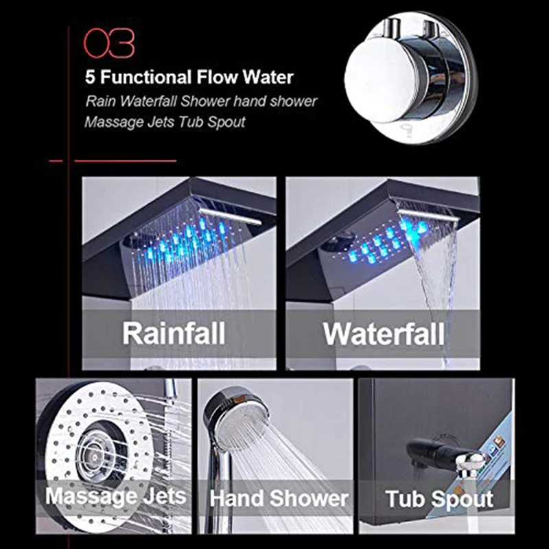 Newly-Luxury-Black-Brushed-Bathroom-Shower-Faucet-LED-Shower-Panel-Column-Bathtub-Mixer-Tap-With-Hand (2)