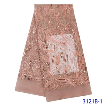 

French Lace Fabric High Quality Tulle, Heavy Lace Handmade Beaded Lace, Wedding Luxury Dresses Africa Lace QF3121B-1