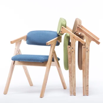 

Modern Minimalist Dining Chair Nordic Wooden Dining Chair Fabric Folding Chair Armrest Backrest Computer Chair