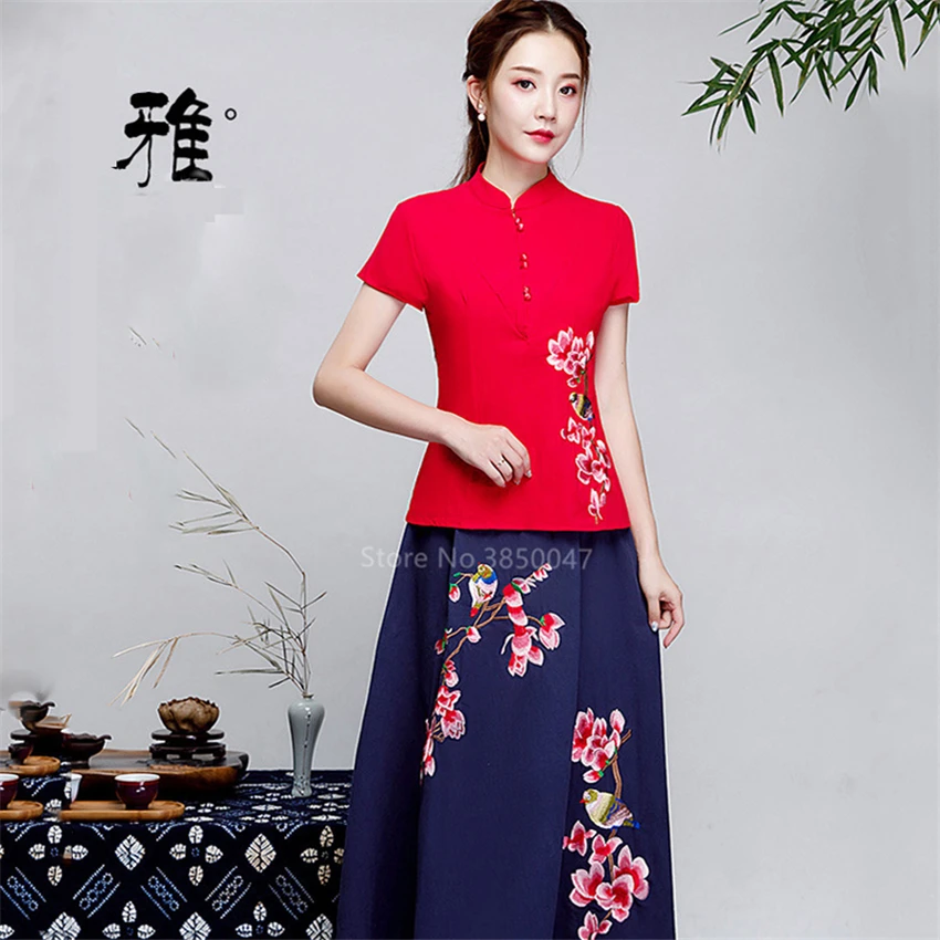 Китайское платье Ципао Cheongsam Emboridery Tang костюм цветочный льняной винтажный Свадебный Vestidos вечерние одежда на год халат Топ юбки