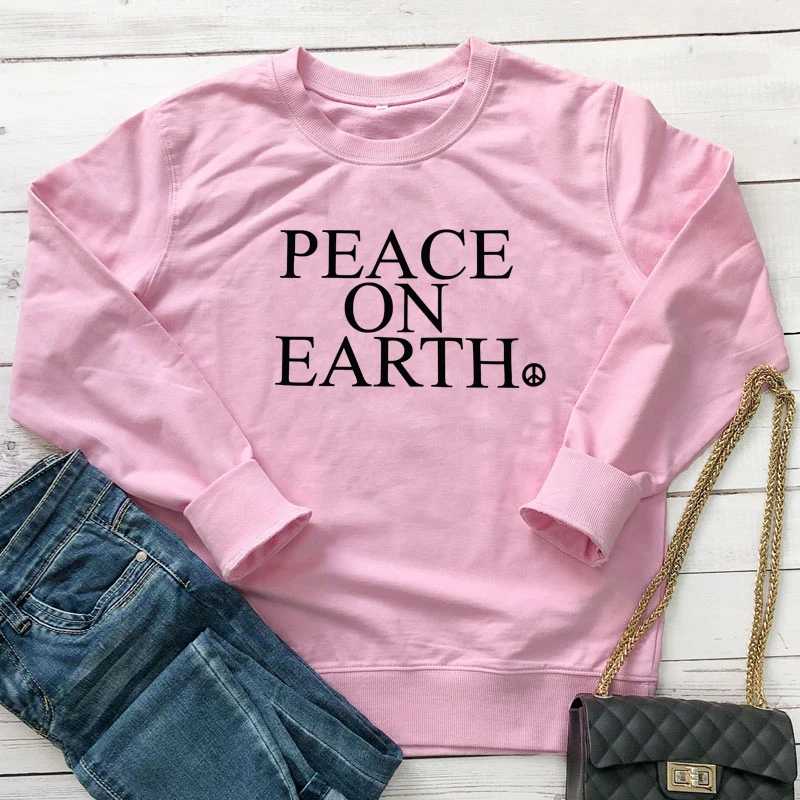 Толстовки Peace On Earth Новые мужские и женские толстовки с длинными рукавами Harajuku джемпер Повседневный негабаритный хлопковый пуловер уличная одежда - Цвет: pink-black text