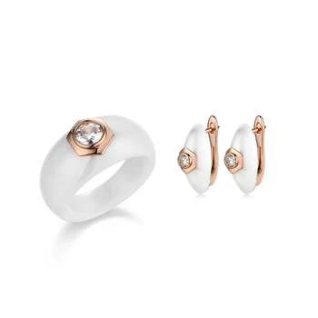 

Elegant Formal Dress Jewelry Sets Circle Shape CZ Never Fade Black White Ceramic Rings Stud Earrings Jewlery Sets Christmas Gift