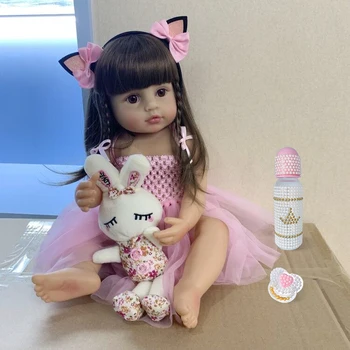 55CM real size Original NPK bebe doll reborn toddler girl pink princess bath toy very soft full body silicone girl doll surprice 1