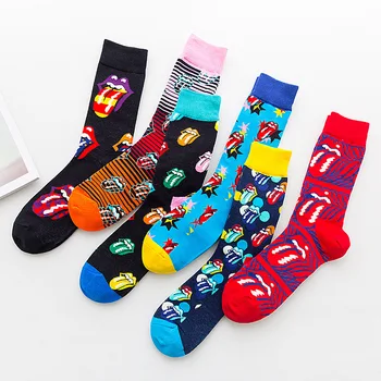 

Autumn Winter Cotton Breathable Mens Socks Harajuku Hip Pop Skateboard Tongue Pattern Boys Socks Streetwear Gifts for Mens Sox
